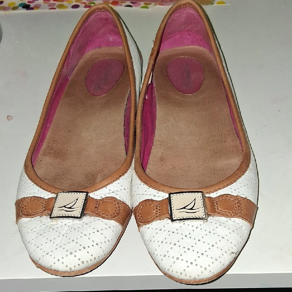 Sperry Women's White and Brown Flats - Picture 1 of 5